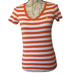 Ralph Lauren Sport 100% Cotton Slim Fit V-Neck Classic Preppy Stripes T-Shirt